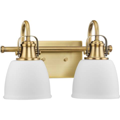 Preston Collection Two-Light Coastal Vintage Brass Bath and Vanity Light - 14 in x 7.37 in x 9 in