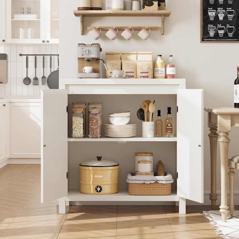 Fluted Storage Cabinet, Modern Sideboard Buffet Cabinet with Doors and Shelves