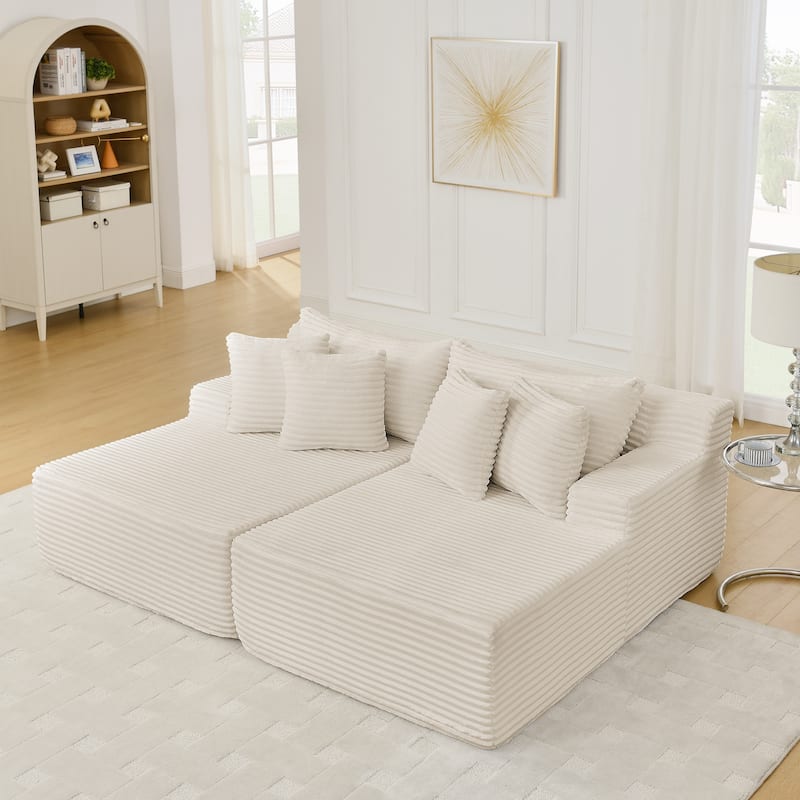 Roomfitters Two-Seater Lazy Sofa Lounge Chair, Compressed Velvet Sofa No Assembly, Fluffy Modern Indoor Lounge Chair - Beige