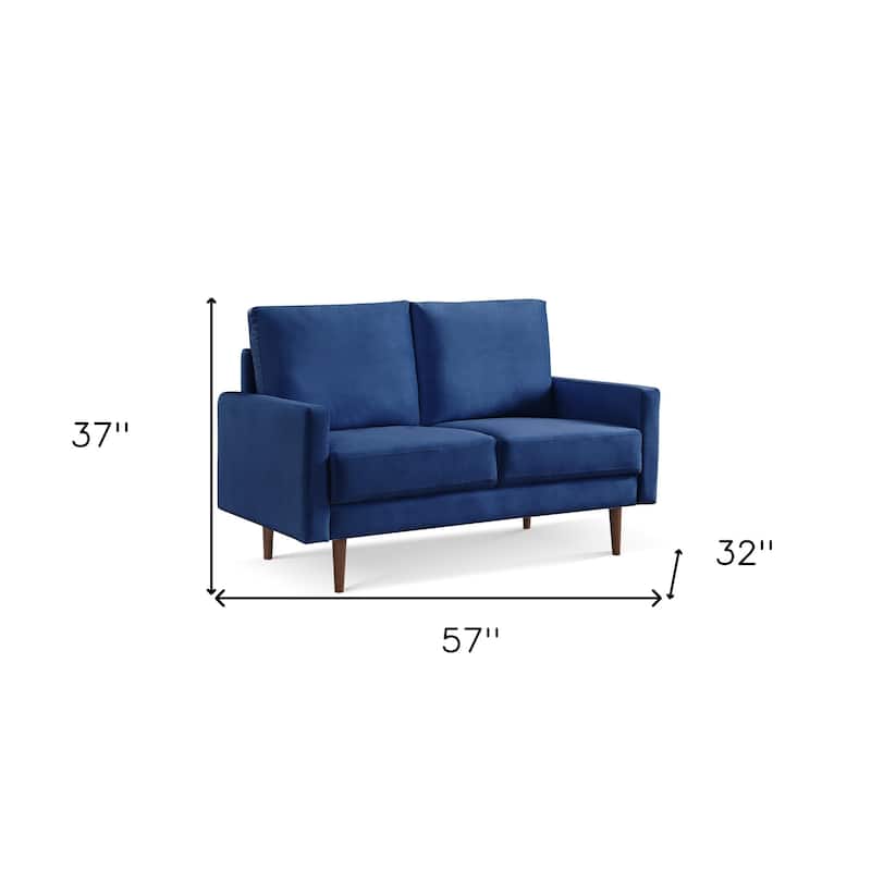 HomeRoots 57" Blue And Dark Brown Velvet Loveseat - 57.00 in. x 37.00 in. x 32.00 in.
