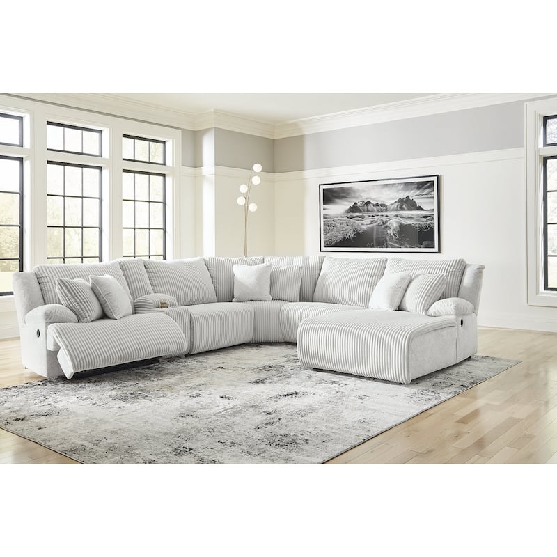 Signature Design by Ashley Top Tier Light Gray 6-Piece Reclining Sectional with Chaise - 149.5"W x 132.5"D x 40"H - Left Facing