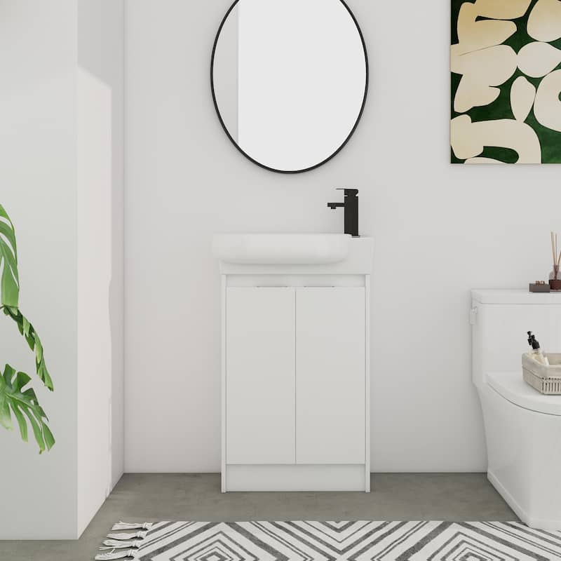 BNK 23'' Bathroom Vanity with Sink, Freestanding Bathroom Vanity with Soft Close Doors & Shelf ﻿ - 22.8''W-Ceramic Sink - White