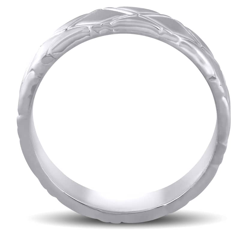 Mens White Gold X-Pattern Comfort Fit Heavy Weight 6MM Wedding Band Ring
