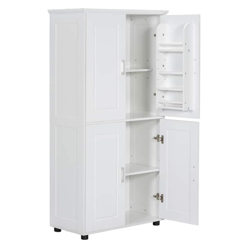 Roomfitters Tall and Wide Bathroom Storage Cabinet with 4 Doors Adjustable Shelves Freestanding Floor Organizer, White