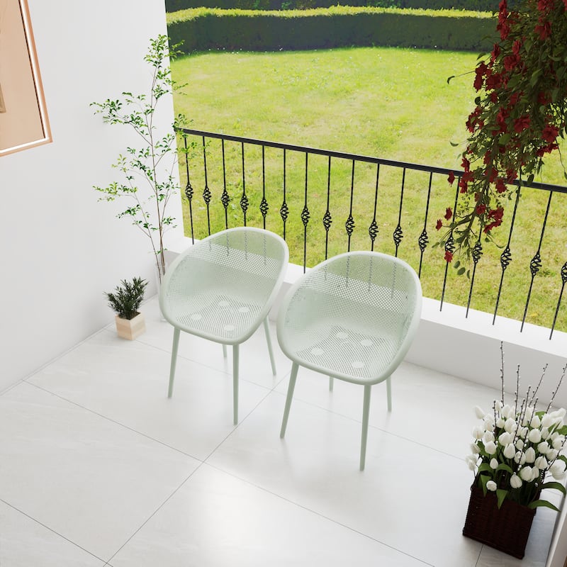BNK Modern All-Weather PP Plastic Armchair With Mesh Hollow-Out, Indoor/Outdoor (Set of 2) - Light Green