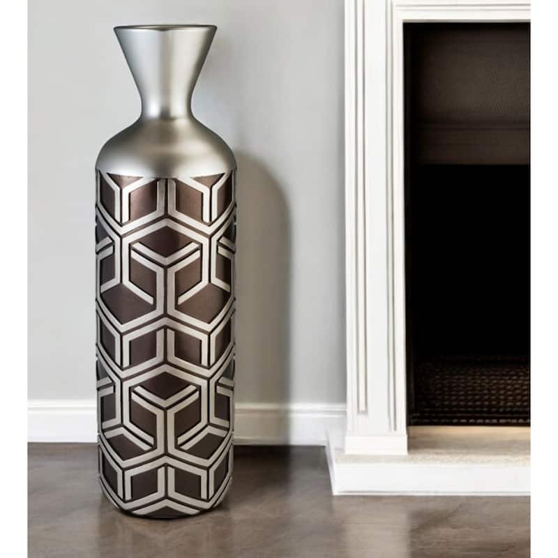 Polyresin Floor Vase, Geometric Cylinder Shape Watertight