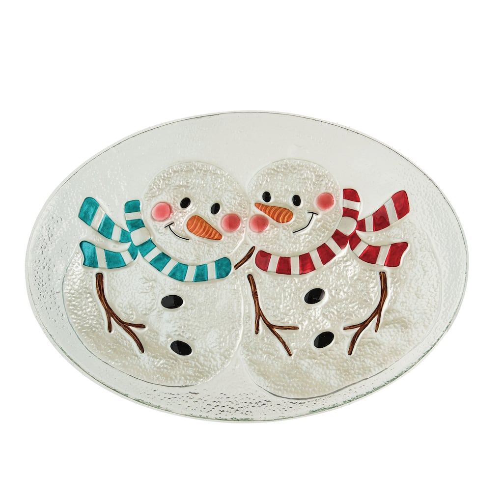 Transpac Glass 18.5 in. Multicolor Christmas Fused Snowman Platter