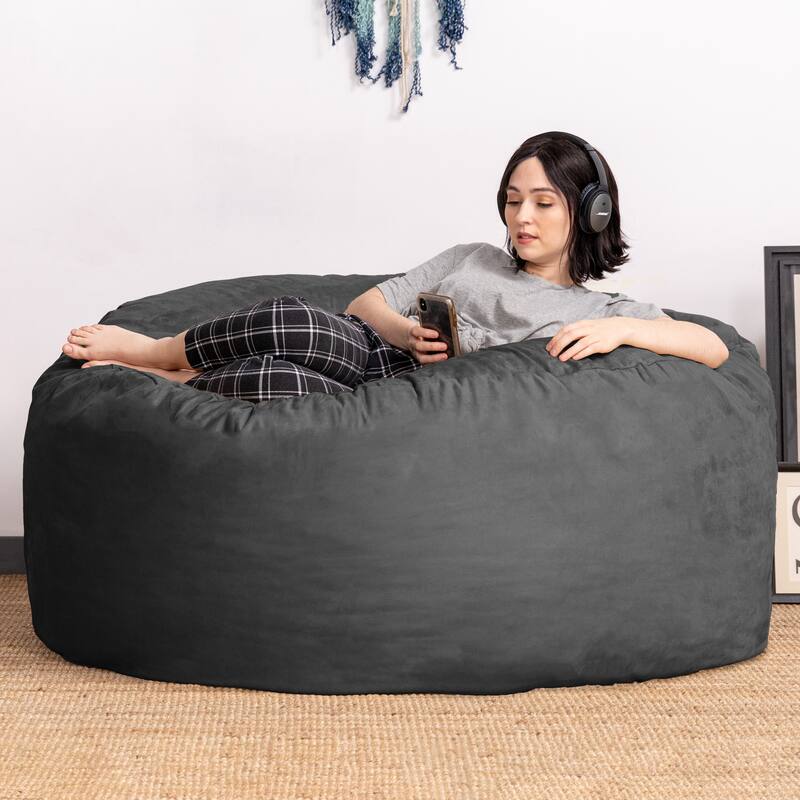 Jaxx Basics 5 Foot Large Adult Bean Bag Chair, Oversized with Filler - Gray - Jumbo