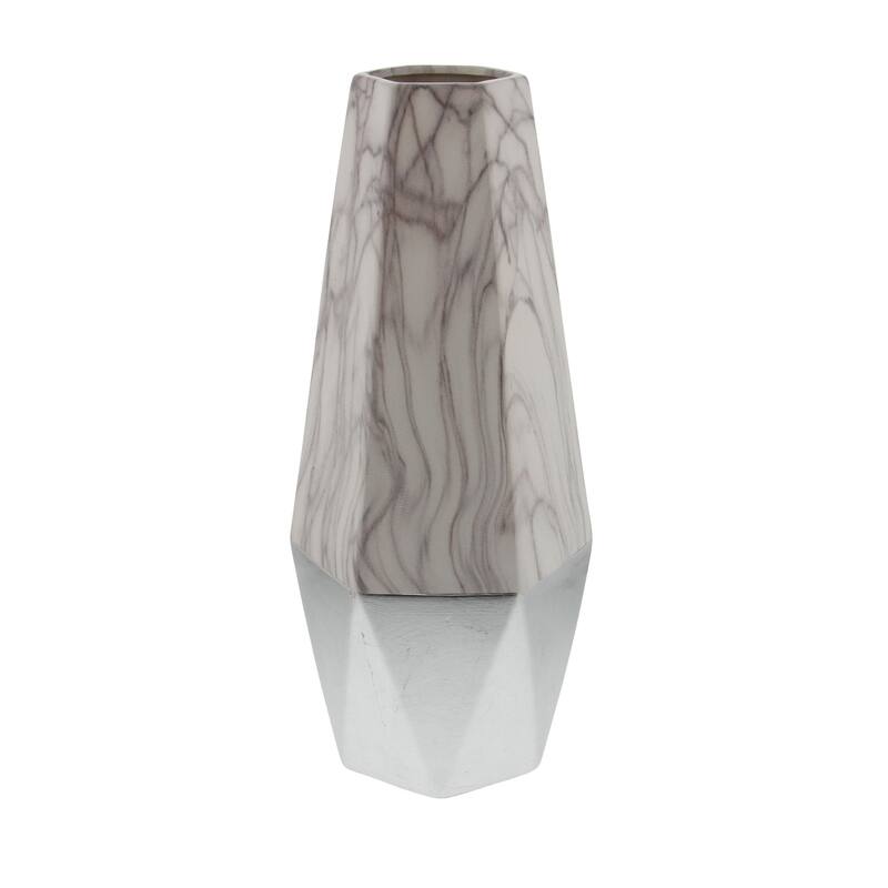 Ceramic Faux Marble Decorative Vase with Silver or Gold Base - Gray, Dark Gray or Gold - Roche River Decor - Gray - 7"W, 18"H