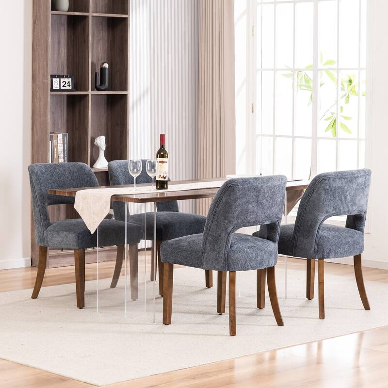 Wooden Dining Chairs Set of 2/4/6,Modern Fabric Upholstered Dining Room Chair Kitchen Chairs - Set of 4 - Blue