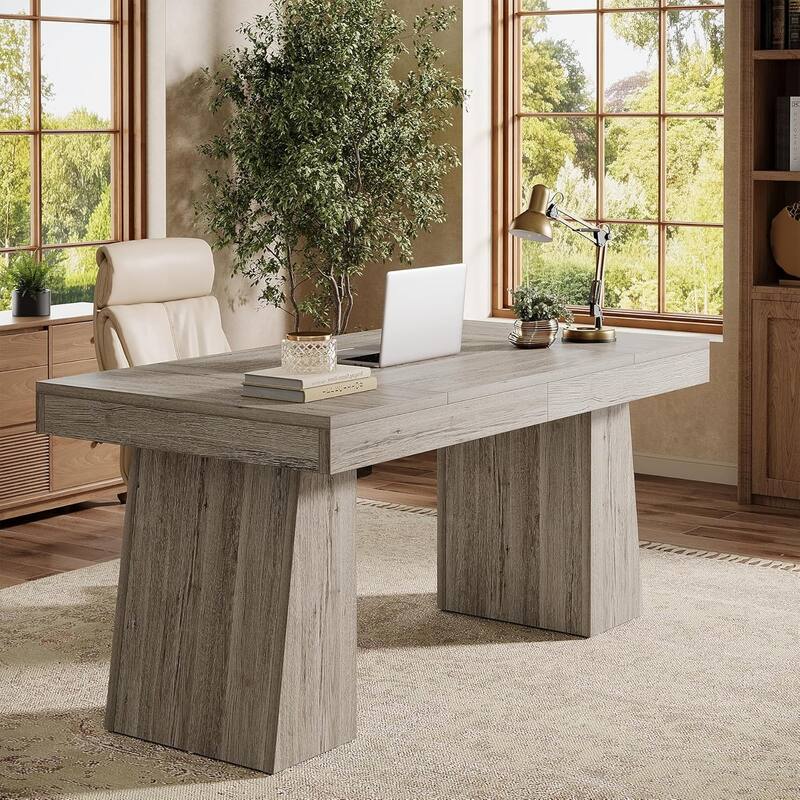 55" Executive Desk, Office Desk with Double Pedestal for Home Office