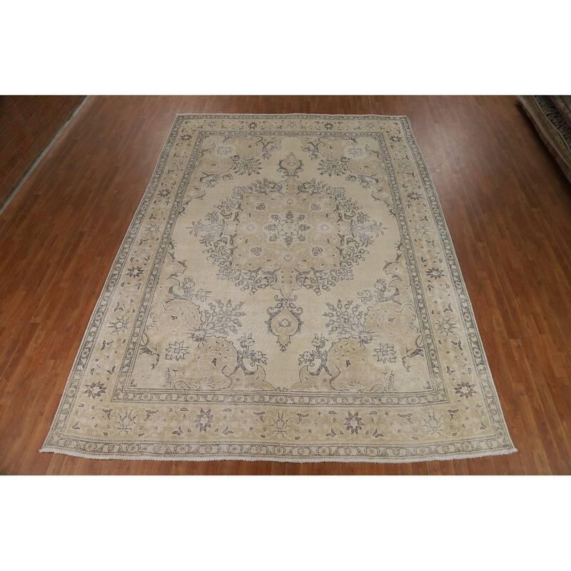 Medallion Tabriz Persian Rug Floral Hand-Knotted Wool Carpet - 9'8"x 13'2"