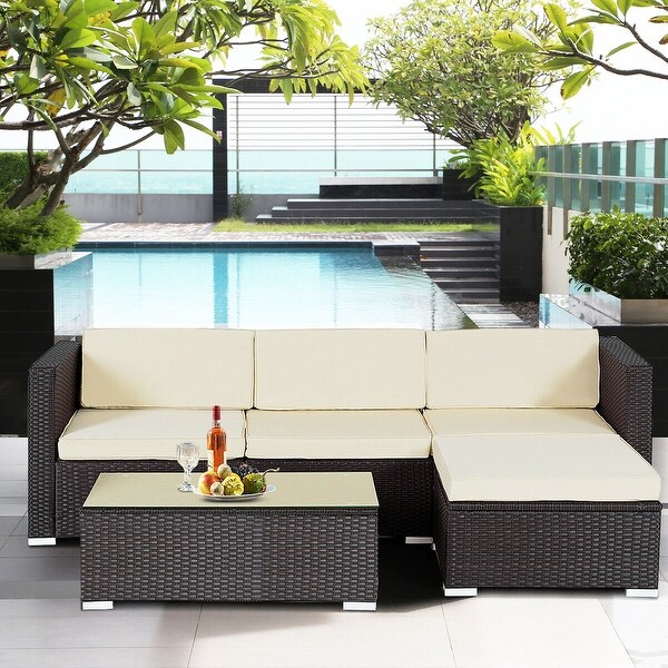 Shop Gymax Rattan Wicker Table Shelf Garden Sofa 5 Pcs Patio Furniture Set 5 Piece Set Overstock 21660627