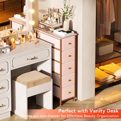 Vertical Narrow 5 Drawers Chest Of Dresser Storage Tower Cabinet Bedroom Organizer