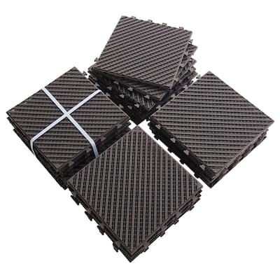 27 Pack Patio Interlocking Deck Tiles 12"x12" Square Composite Decking Tiles Striped Plastic Outdoor Flooring Tile