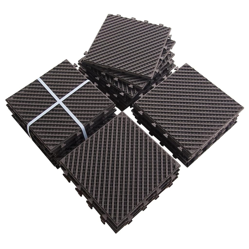 27 Pack Patio Interlocking Deck Tiles 12"x12" Square Composite Decking Tiles Striped Plastic Outdoor Flooring Tile