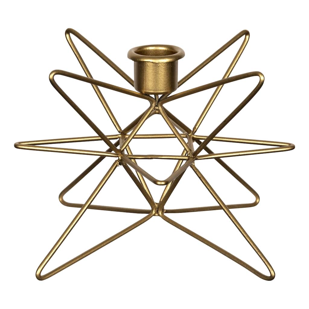 Shiny Gold 3D Wire Star Taper Candle Holder - 4.5" W x 5.5" D x 4.25" H
