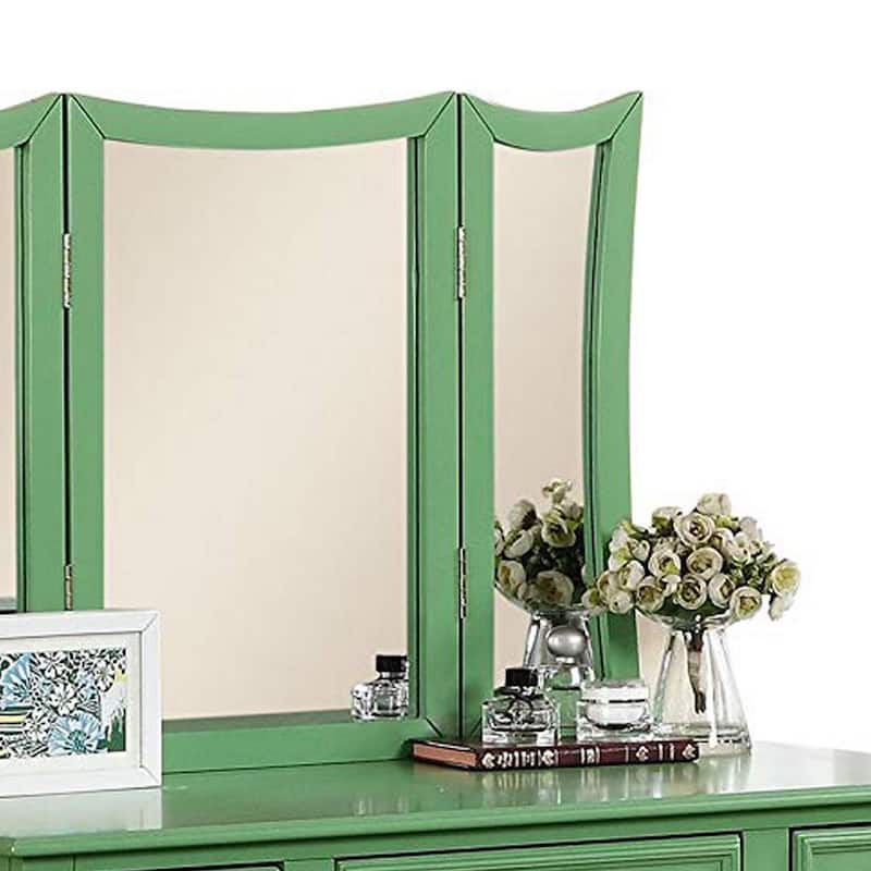 Modish Vanity Set Featuring Stool And Mirror Green