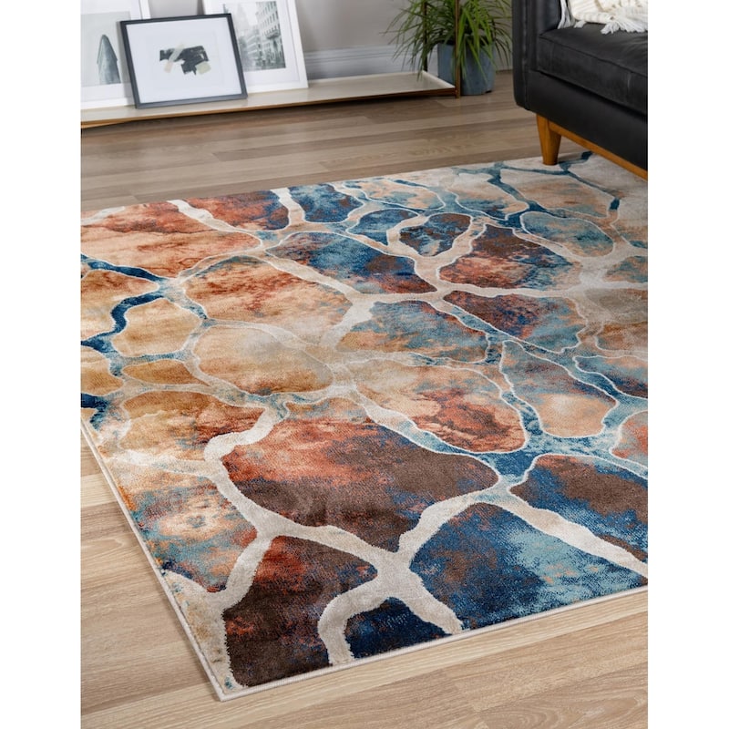 Contemporary Harrogate Collection Area Rug - Brick Red - 6'1" Square