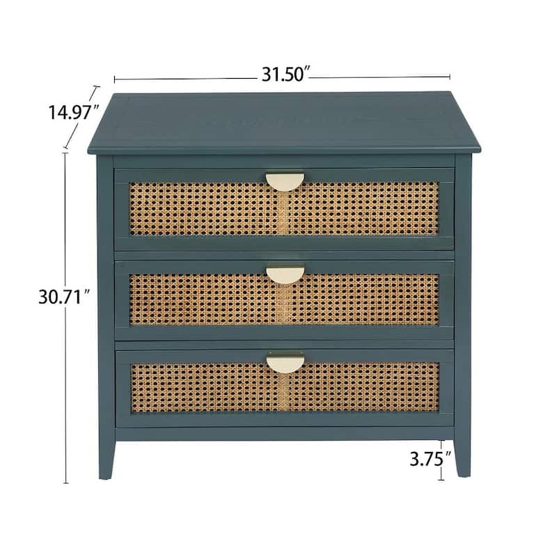 3 Drawers Rattan Storage Cabinet for Bedroom Living Room