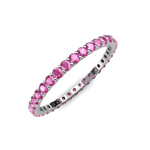 TriJewels Pink Sapphire 7/8 ctw Eternity Ring Stackable 14K Gold