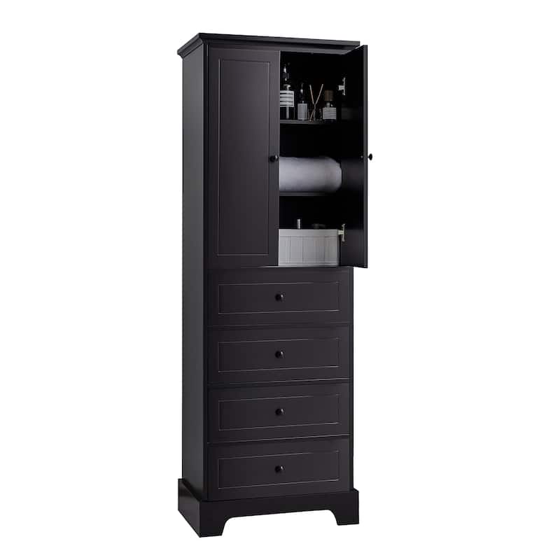 Modern Storage Cabinet, Bathroom Cabinet w/ 4 Drawers Adjustable Shelves Double Door Bathroom Lockers Space-Saving Cabinet