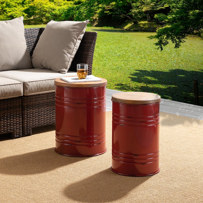 Glitzhome Set of 2 Industrial Farmhouse Outdoor Stool Storage Ottomans
