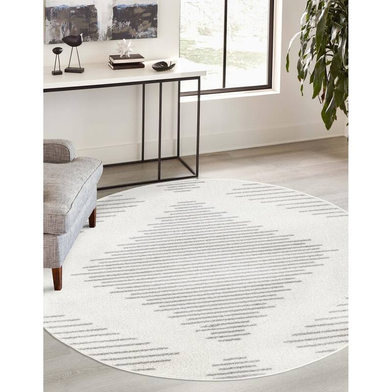 Contemporary Boathouse Collection Area Rug - 6' Round - Ivory and Gray