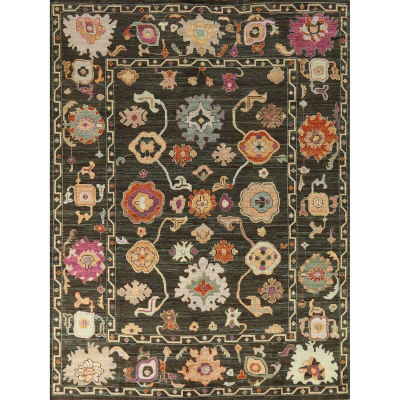 Hand Knotted Oriental 100% Wool Carpet Transitional All-Over Brown Oushak Area Rug - 9' 9'' X 8' 1''