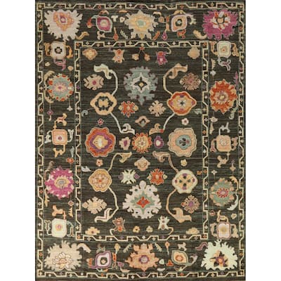 Hand Knotted Oriental 100% Wool Carpet Transitional All-Over Brown Oushak Area Rug - 9' 9'' X 8' 1''