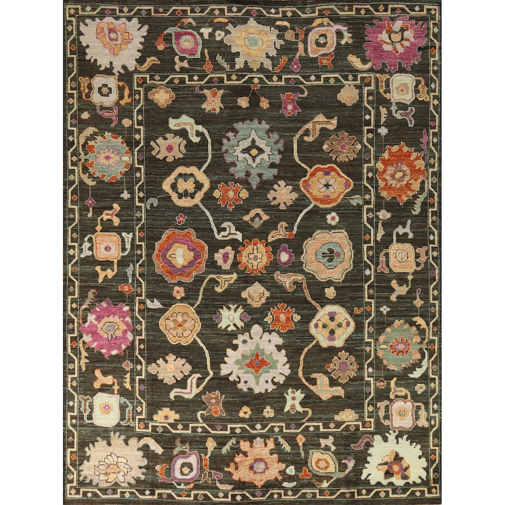 Hand Knotted Oriental 100% Wool Carpet Transitional All-Over Brown Oushak Area Rug - 9' 9'' X 8' 1''
