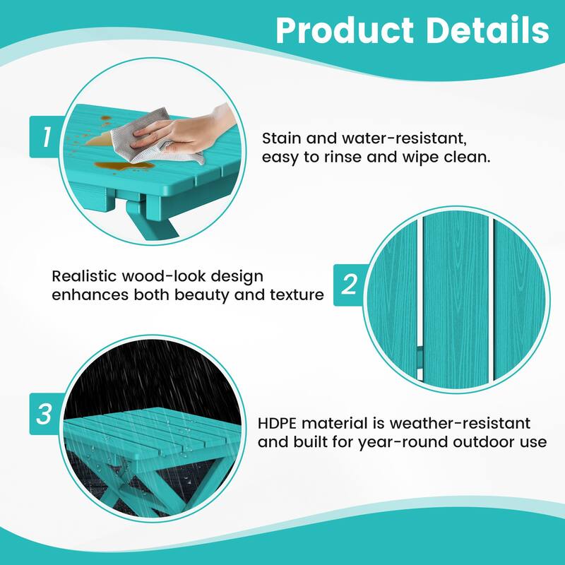 Outdoor Patio HDPE Foldable Side Table, Waterproof & Weather Resistant