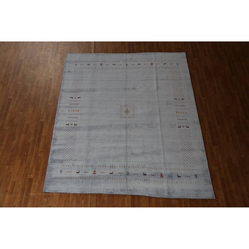 Hand Knotted Oriental 100% Wool Carpet Tribal Tribal Greys & Charcoal Gabbeh Area Rug - 9' 7'' X 8' 2''