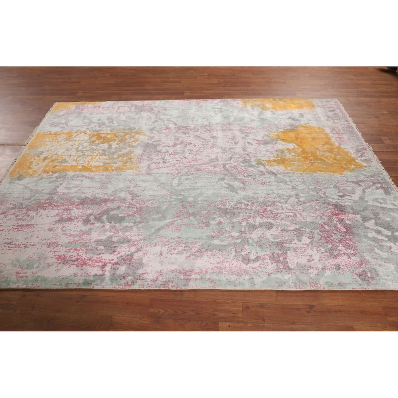 Contemporary Indian Area Rug Handmade Abstract Wool Carpet - 5'7"x 8'0"