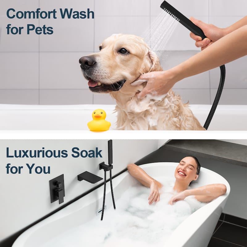 GRANDJOY Shower Faucet set Wall Mount Waterfall Tub Spout and Hand Shower Combo