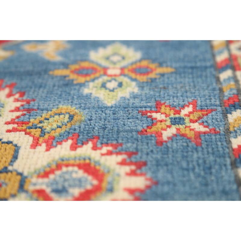 Blue Geometric Kazak Oriental Foyer Rug Handmade Wool Carpet - 2'0" x 3'0"