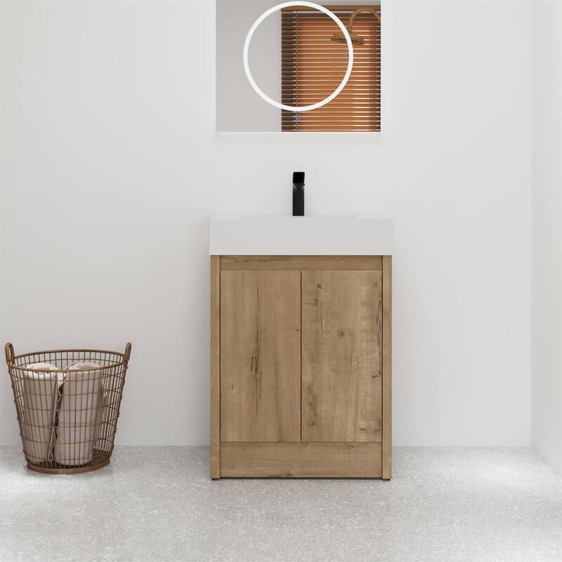 Bathroom Vanity With Sink In 24/30 Inch, Freestanding Bathroom Vanity With Soft Close Door And Adjustable Shelves - 23.6"W x 18.1"D x 35"H - Imitative Oak