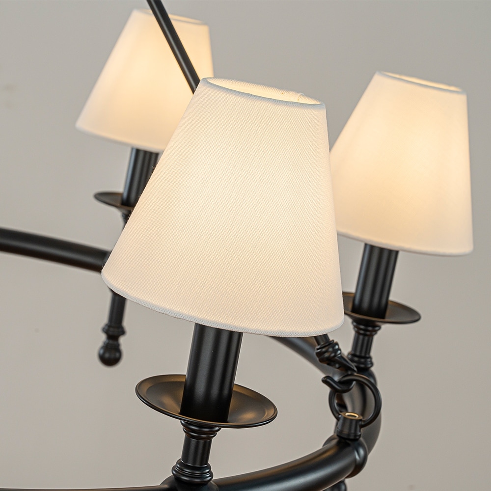 Vintage Brass Chandelier 6-Light Classic Pendant Fixture with White Shades for Elegant Interior Lighting - W33.5''