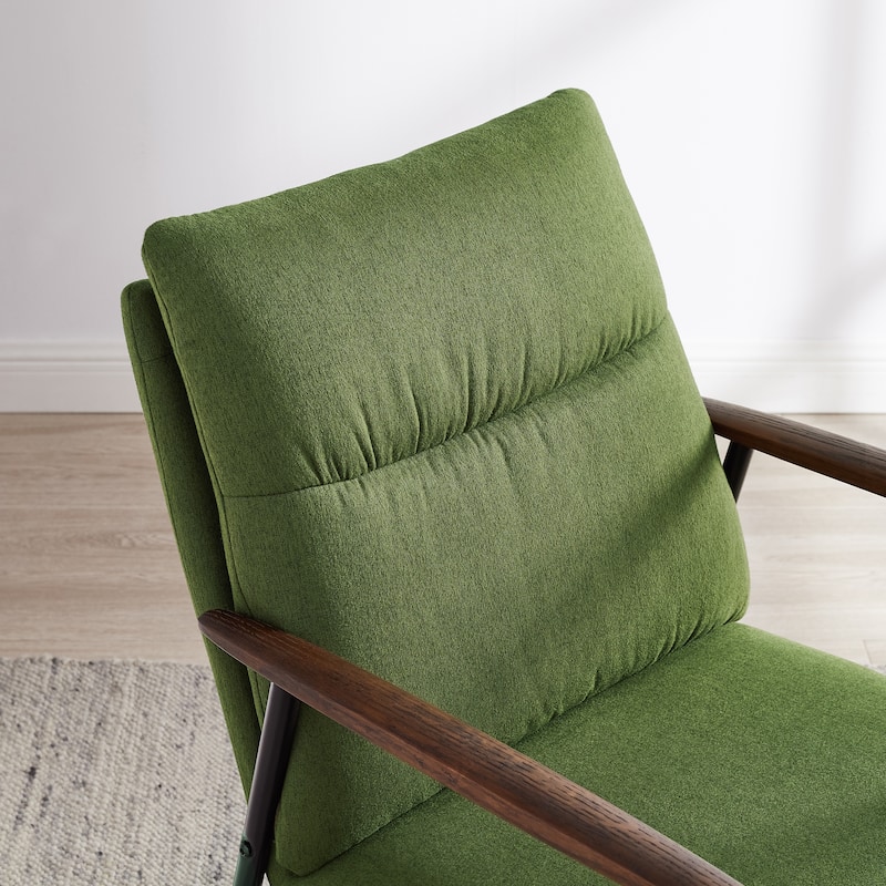 Minimalism Accent Side Chair with Metal Frame and Wooden Armrest