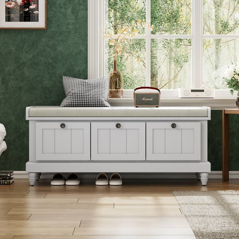 Shoe Bench Entryway Storage Bench w/ Lift Top Cushion Seat & 3 Drawers