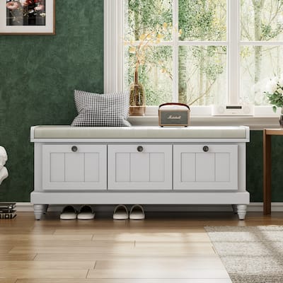 Shoe Bench with Lift Top Cushion Seat & Hidden Space, Entryway Shoe Storage Bench with 3 Drawers, Bedroom End of Bed Bench