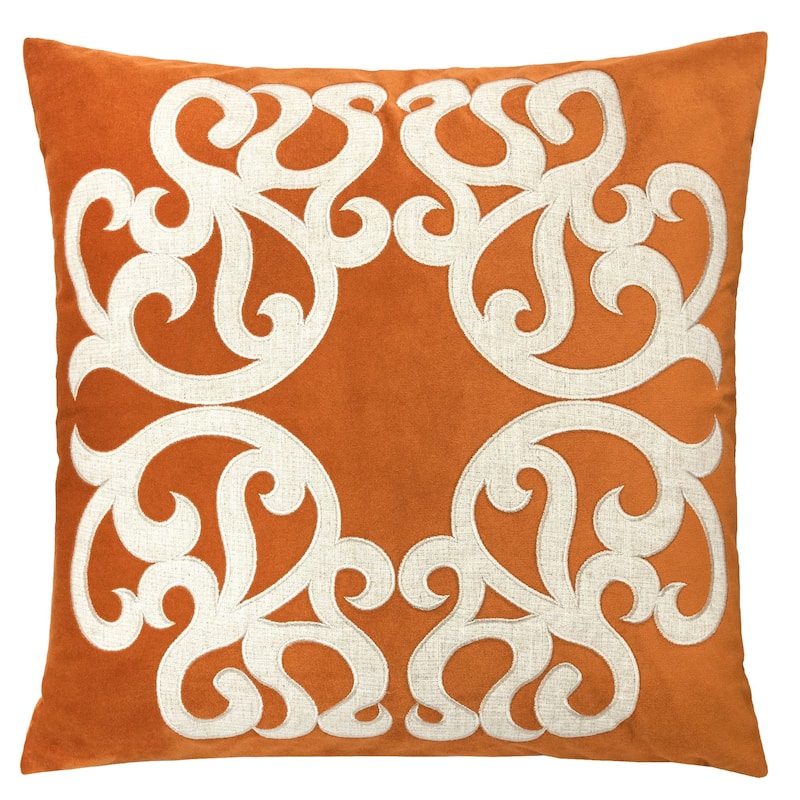 Vintage Vine Throw Pillow Set of 2, 20"x20" Polyester Velvet Cushion Covers with Hidden Zipper - Orange