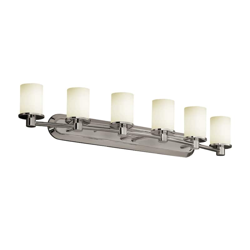 Fusion Rondo 6-Light Bath Bar, Opal Cylinder w/ Flat Rim Shade - Brushed Nickel