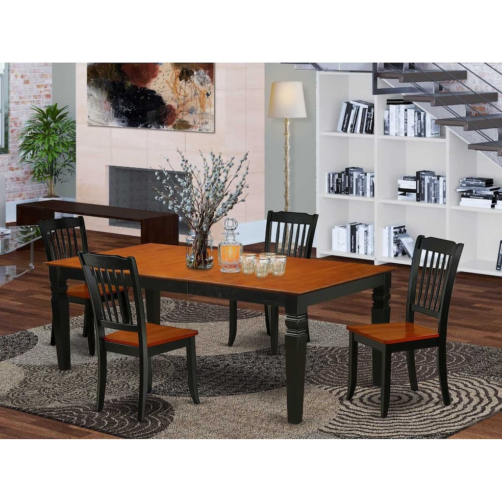 Rectangular Dining Table Set - 5pc Table & 4 Chairs - 66/84 Inch Extendable Table