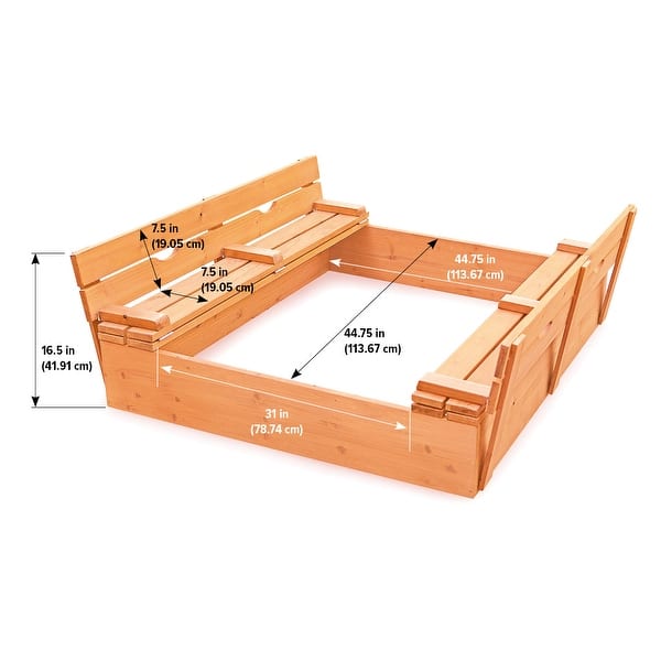 Badger Basket Covered Convertible Cedar Sandbox with Two Bench Seats - 46.5 inches L x 46.5 inches W x 9.5 inches H