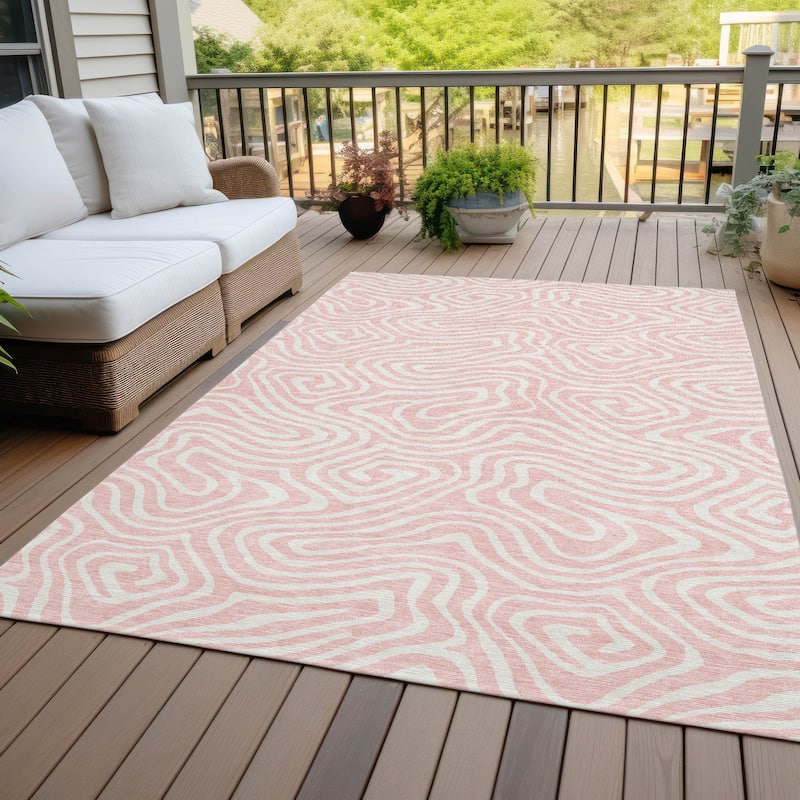 Machine Washable Indoor/ Outdoor Abstract Modern Chantille Rug - Pink - 5' x 7'6"