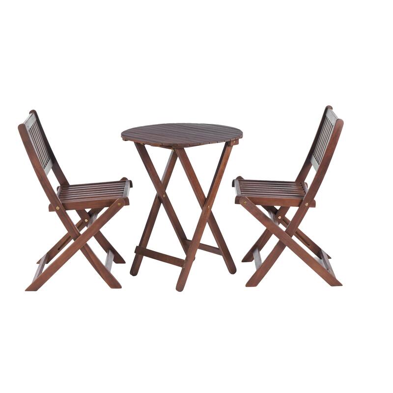 Modern Style 3-Piece Dining Set with Round Folding Table and 2 Slat Back Dining Chairs