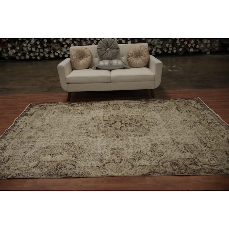Hand Knotted Oriental 100% Wool Carpet Transitional Floral Beige & Ivories Anatolian Area Rug - 9' 0'' X 5' 10''