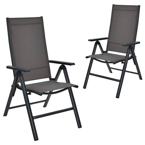 Costway 2PCS Patio Folding Dining Chairs Aluminium Adjustable Back - See details