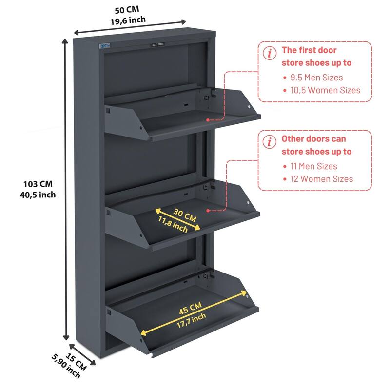 Antibacterial 3 Tier metal shoe cabinet without holes